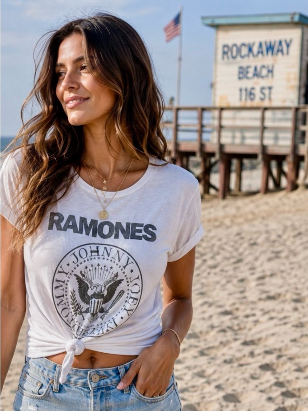 Ramones - White  vintage look Graphic Tie-Front Tee